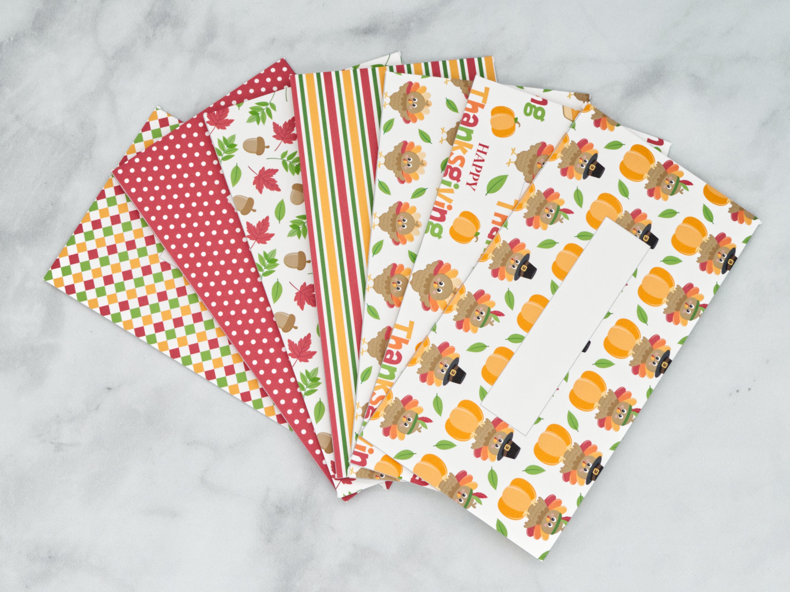 PRINTABLE Set of 7 Horizontal Cash Envelopes, November Thanksgiving Kit-50