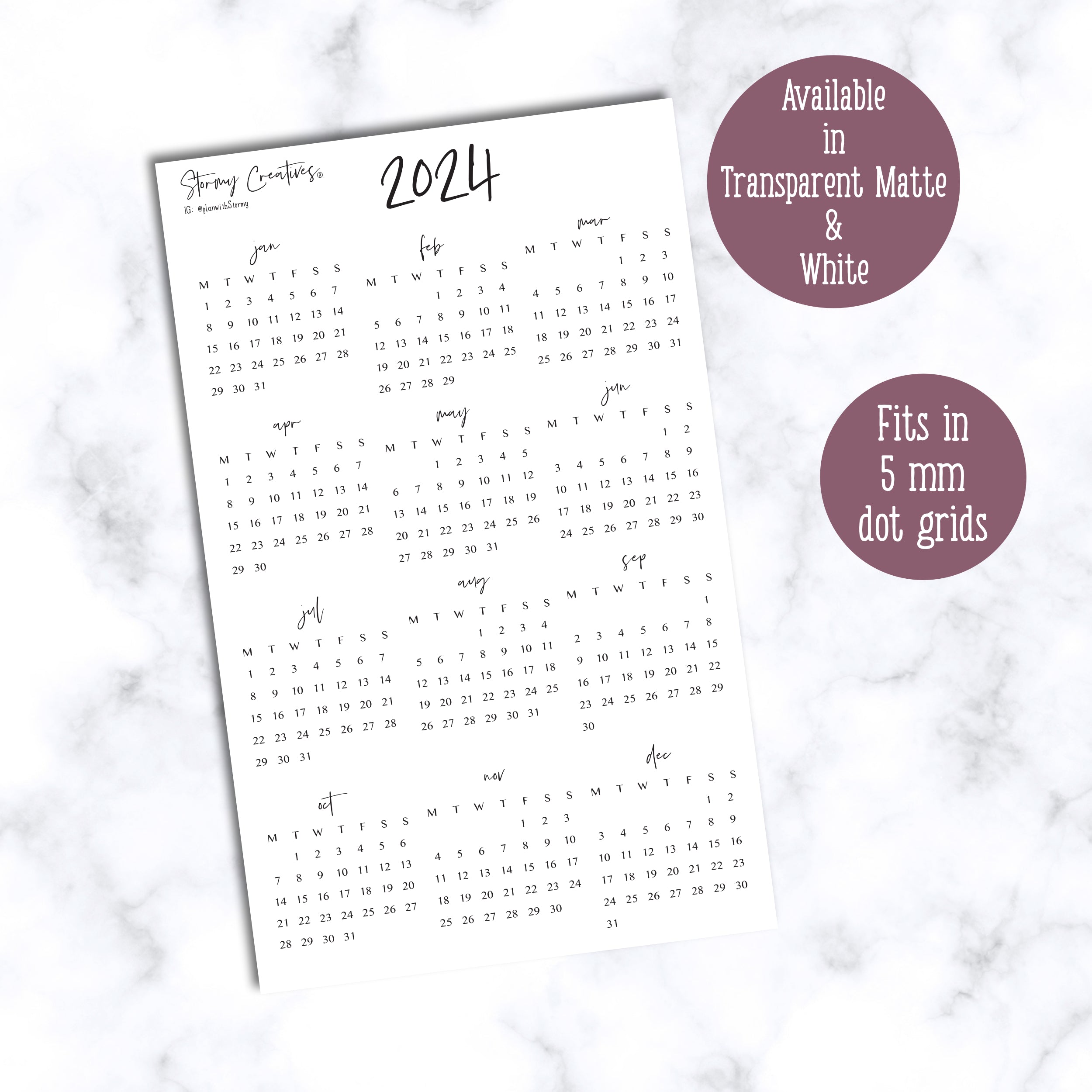 2024 Mini Calendar Stickers