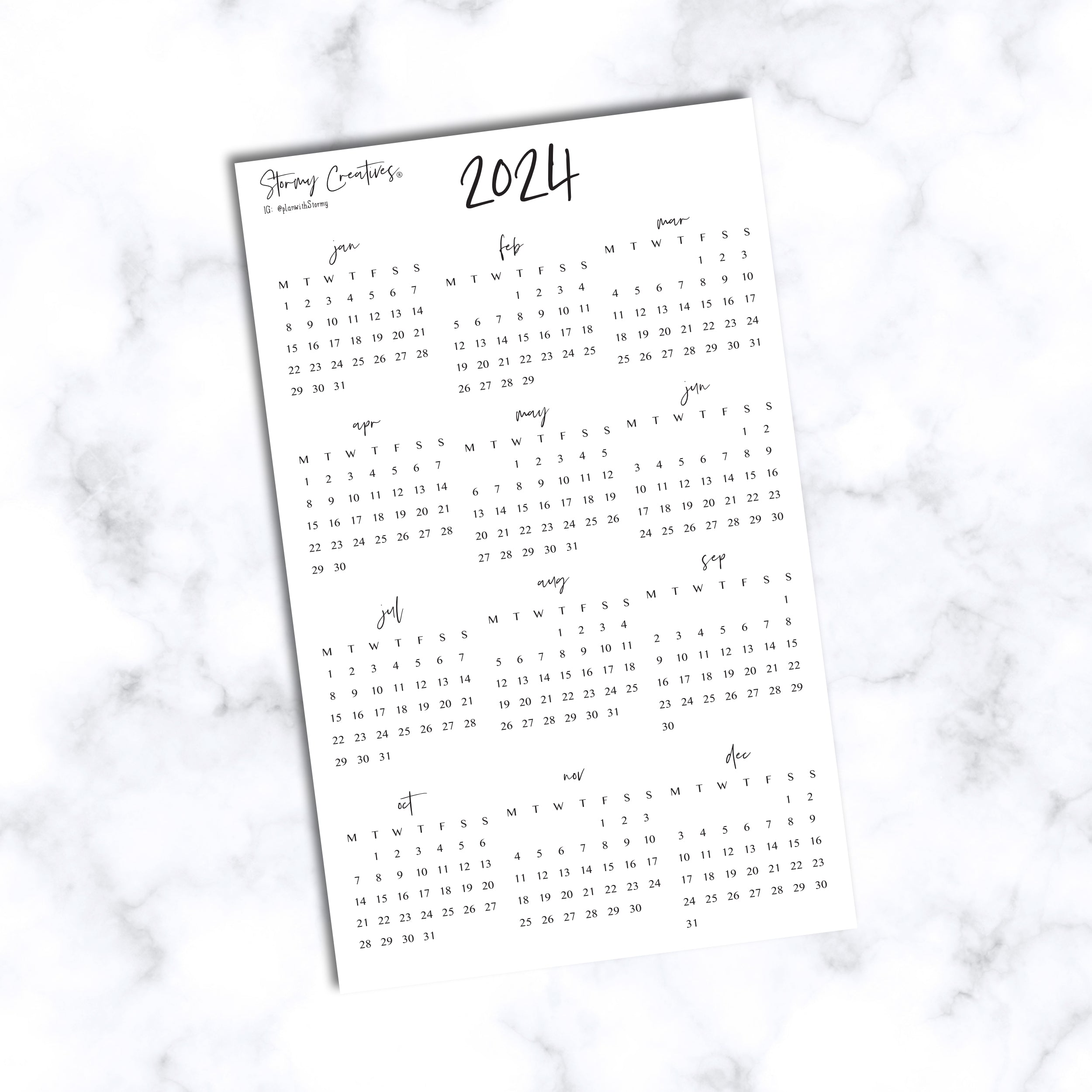2024 Mini Calendar Stickers