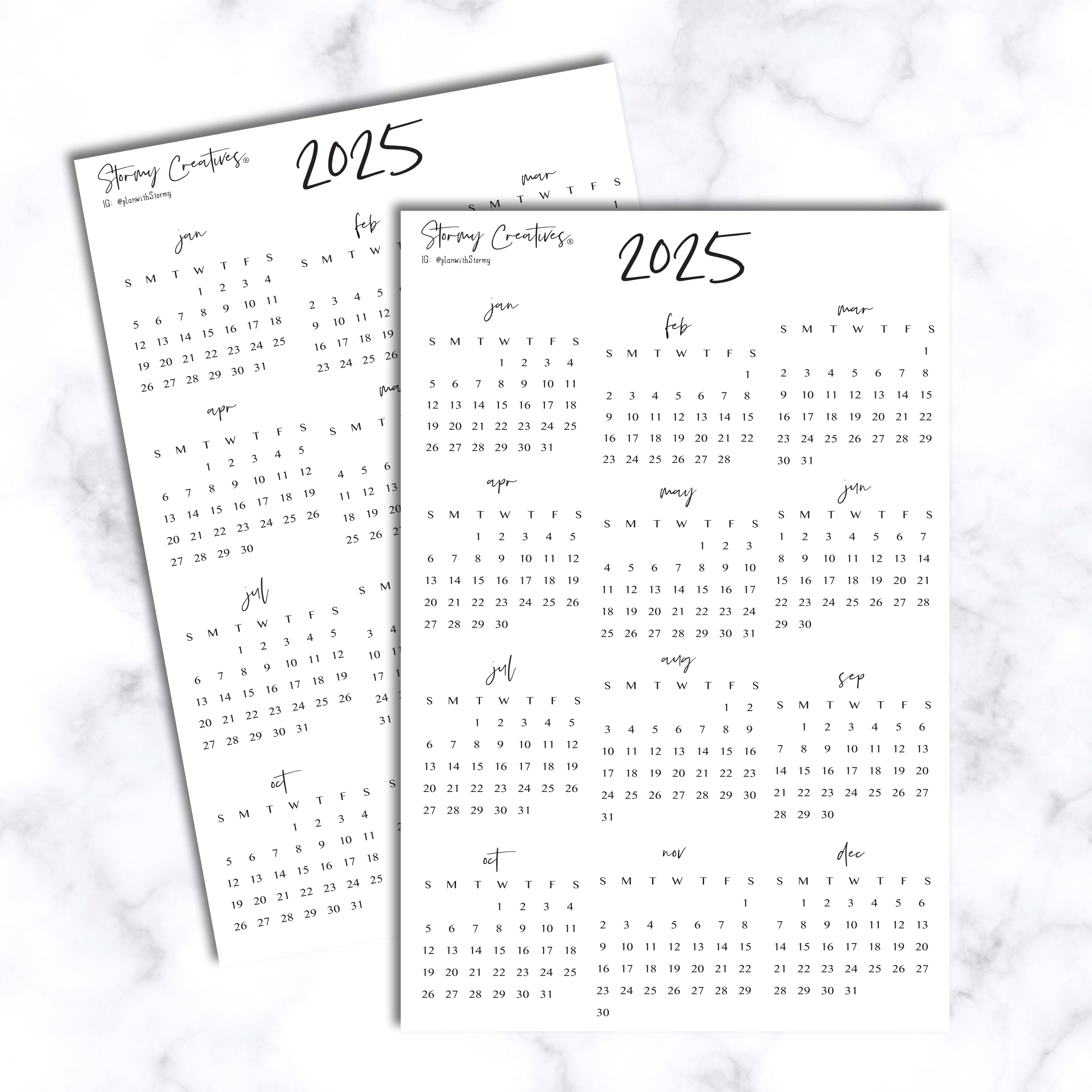 2025 Mini Calendar Stickers