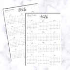 2026 Mini Calendar Stickers