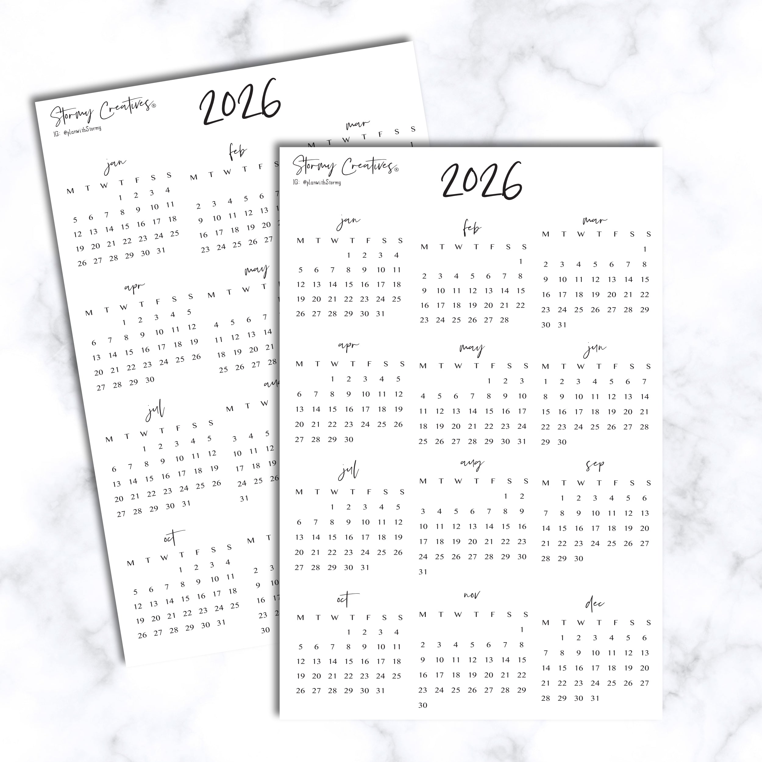 2026 Mini Calendar Stickers