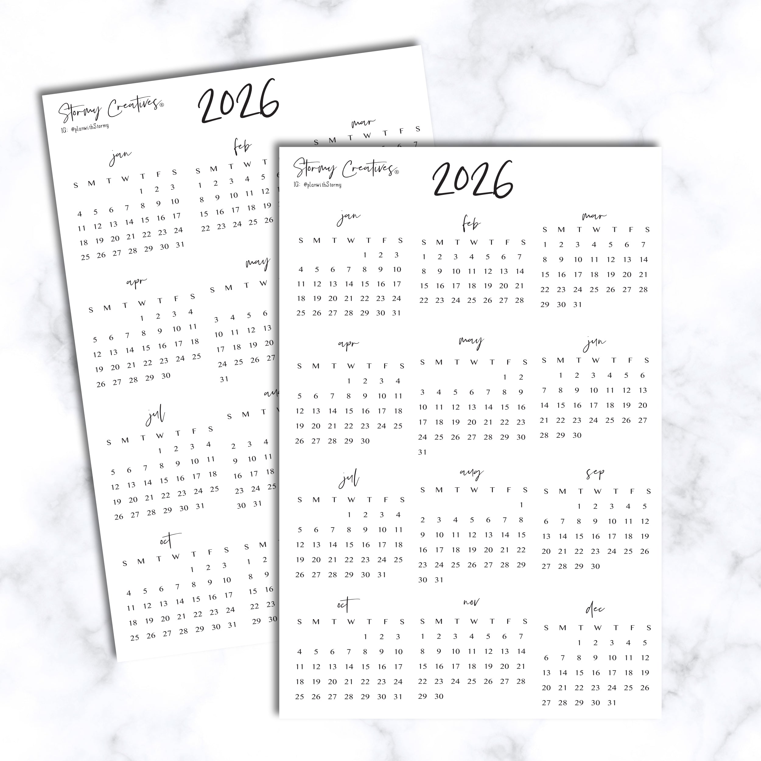 2026 Mini Calendar Stickers