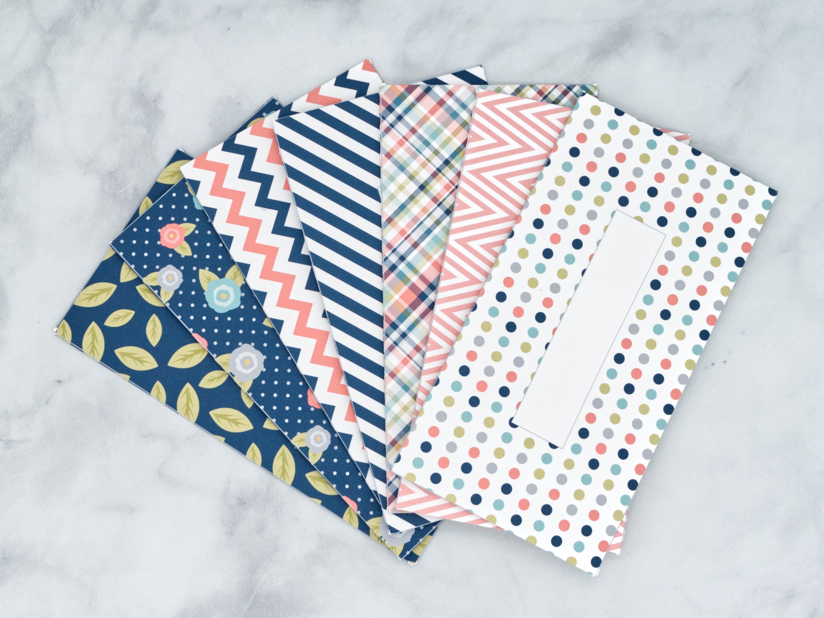 PRINTABLE Set of 7 Horizontal Cash Envelopes, July Navy Flowers Kit-42