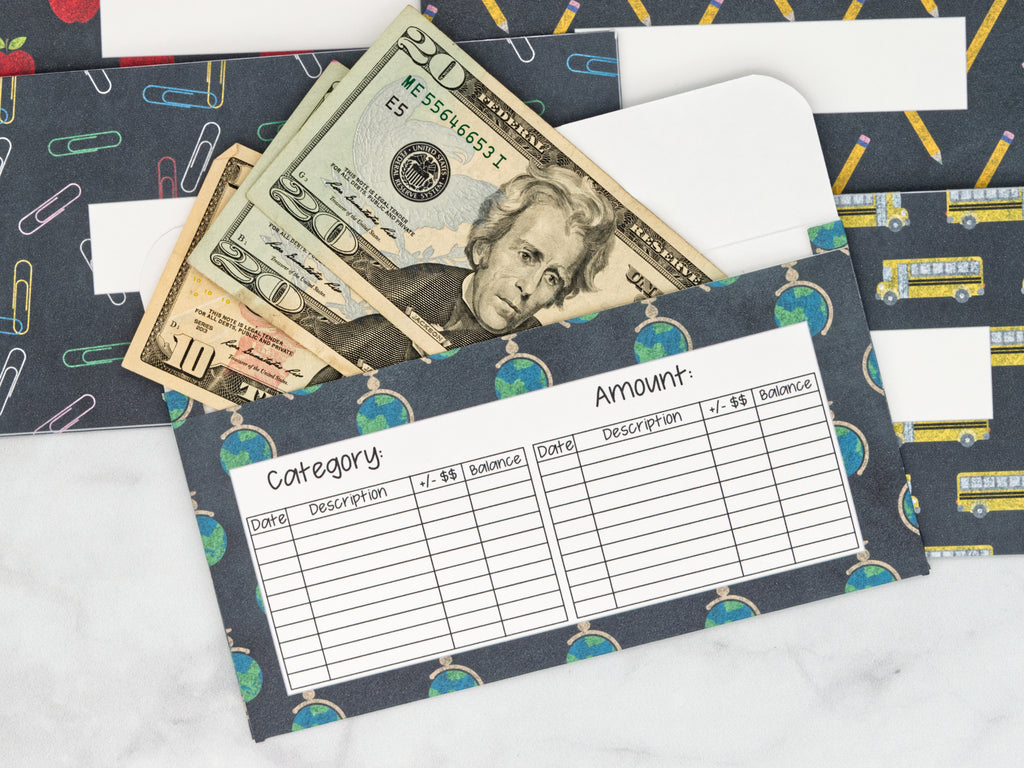 PRINTABLE Set of 7 Horizontal Cash Envelopes, Back to School August Kit-44