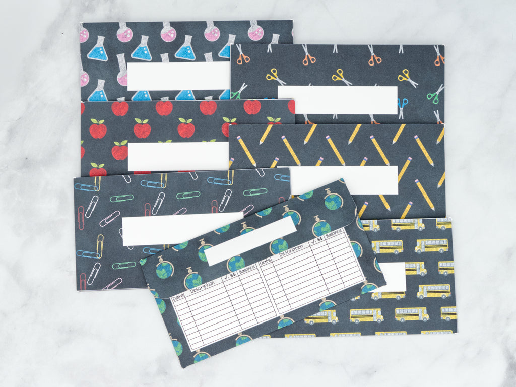 PRINTABLE Set of 7 Horizontal Cash Envelopes, Back to School August Kit-44