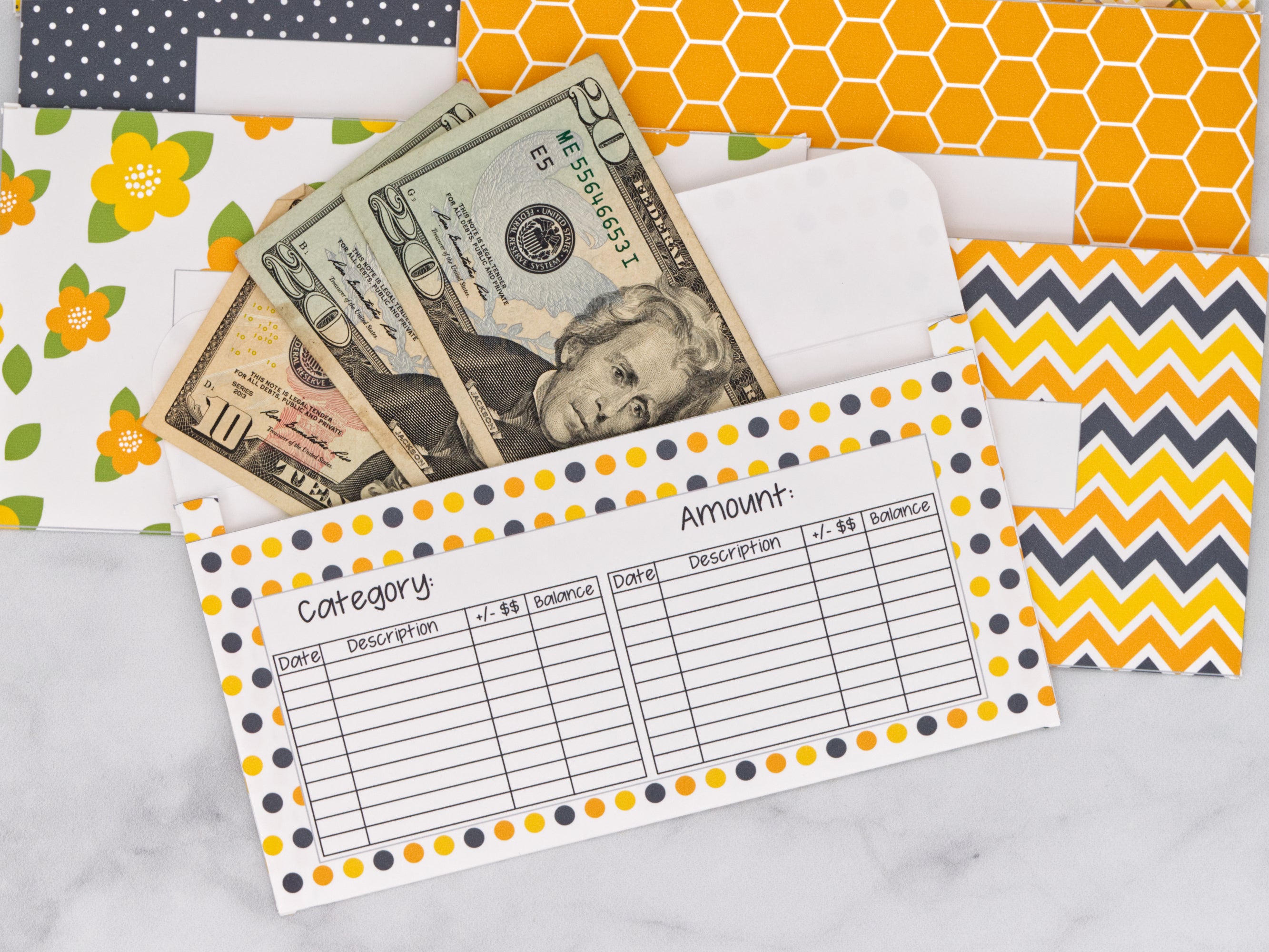PRINTABLE Set of 7 Horizontal Cash Envelopes, August Bees Kit-45