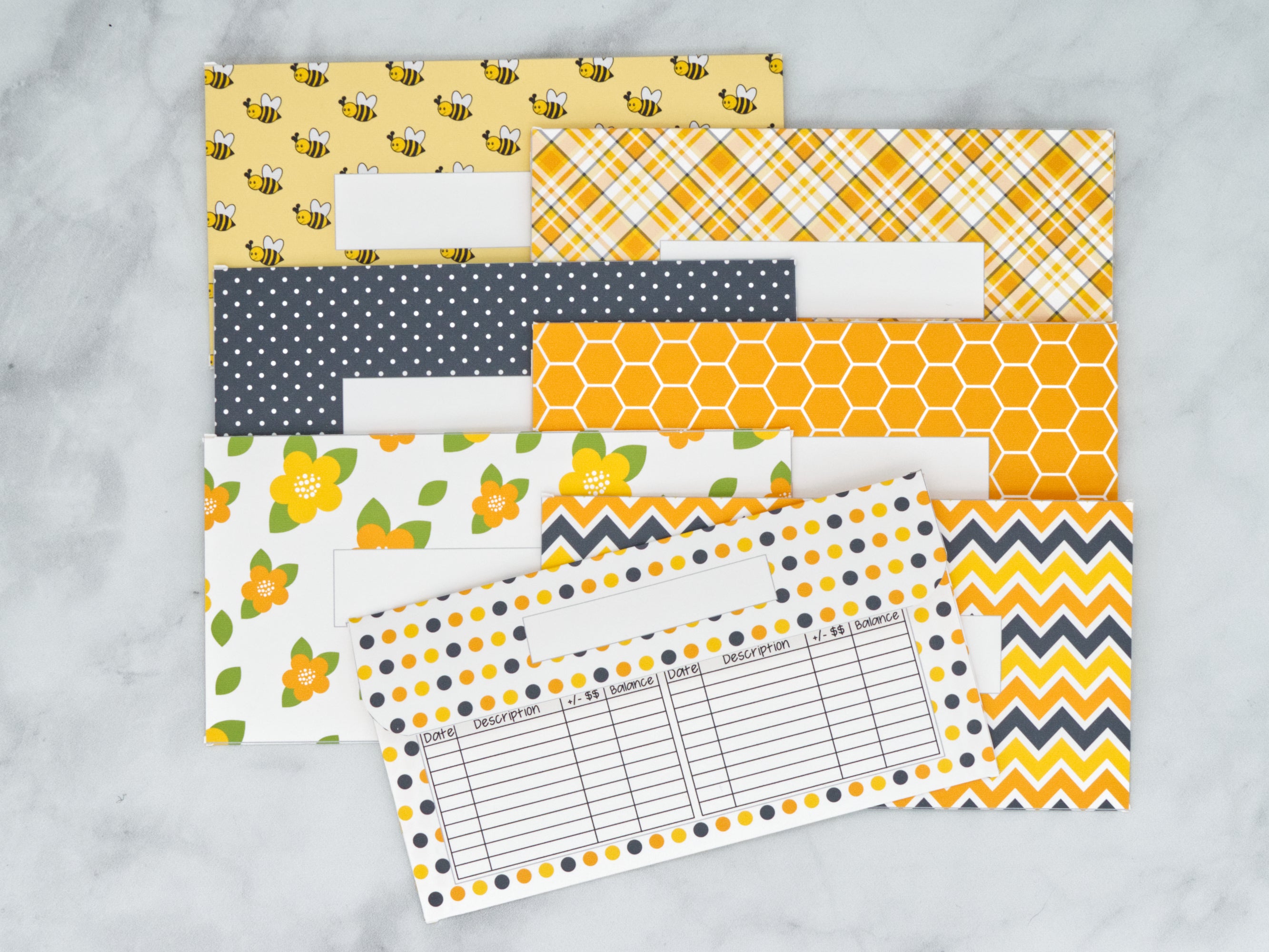 PRINTABLE Set of 7 Horizontal Cash Envelopes, August Bees Kit-45