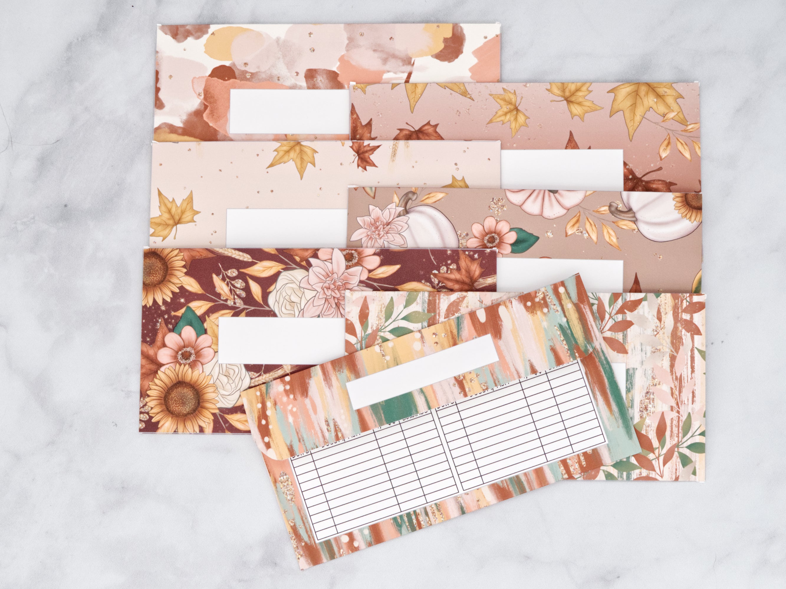 PRINTABLE Set of 7 Horizontal Cash Envelopes, September Autumn Sunflowers Kit-46