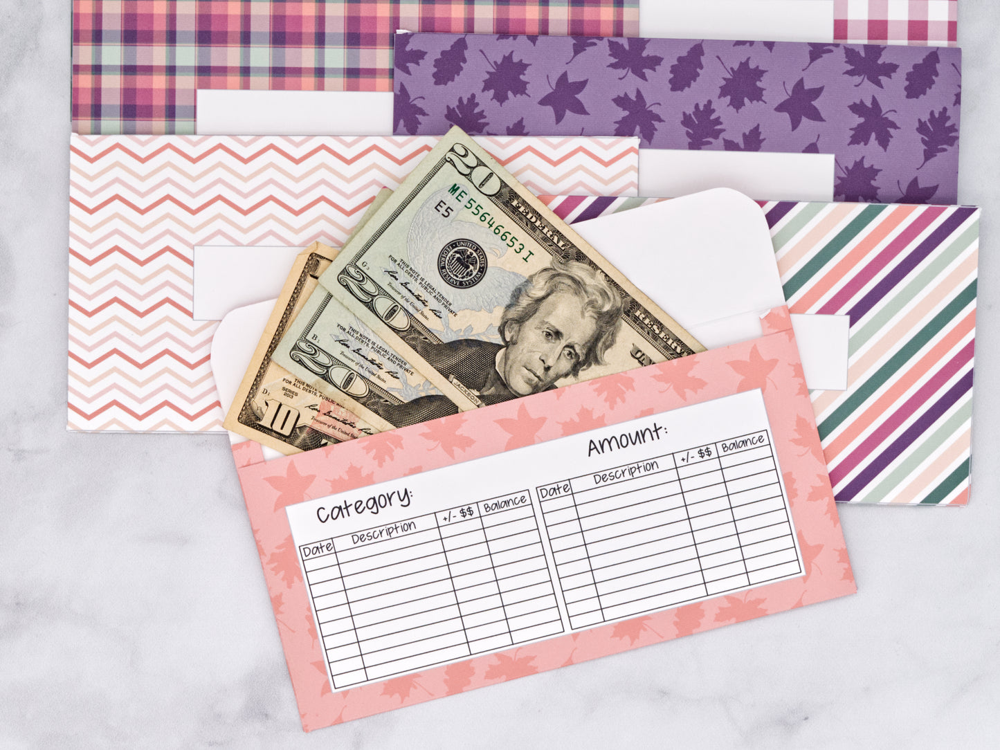 PRINTABLE Set of 7 Horizontal Cash Envelopes, September Purple Fall Kit-47