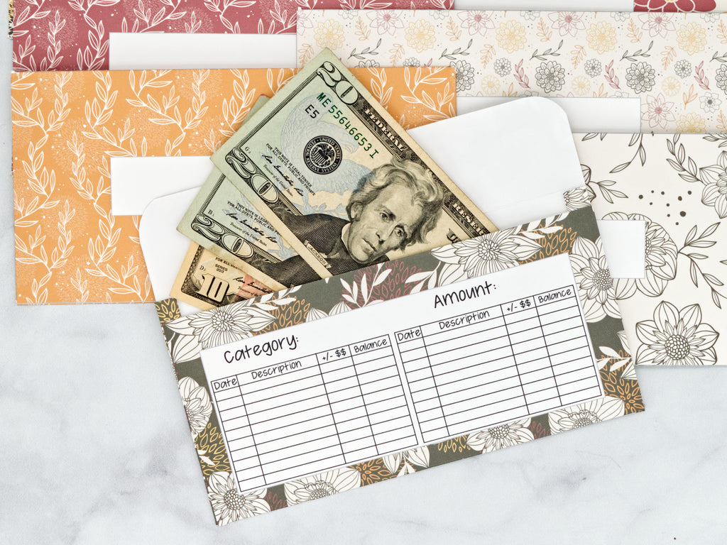 PRINTABLE Set of 7 Horizontal Cash Envelopes, October Retro Florals Kit-48