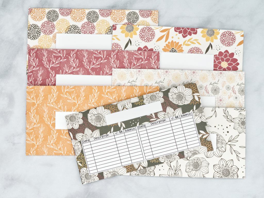 PRINTABLE Set of 7 Horizontal Cash Envelopes, October Retro Florals Kit-48