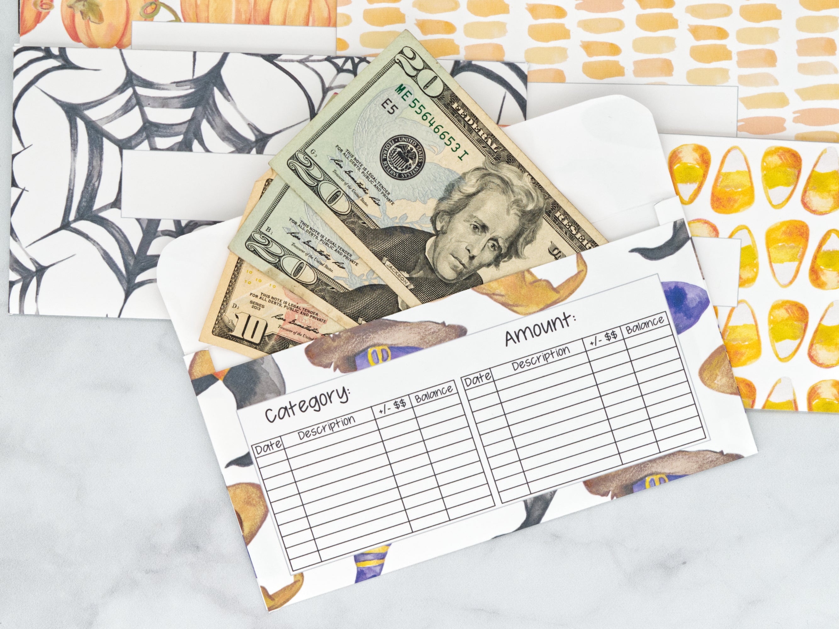 PRINTABLE Set of 7 Horizontal Cash Envelopes, October Halloween Kit-49