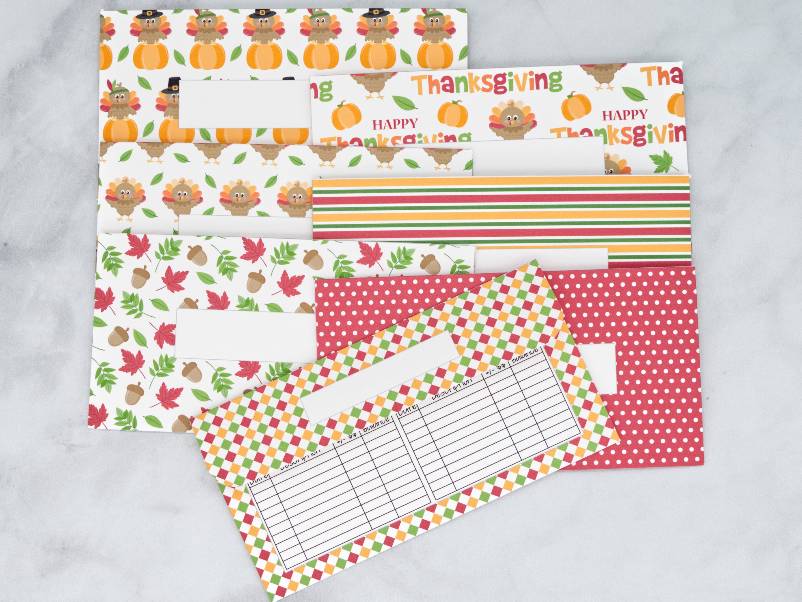 PRINTABLE Set of 7 Horizontal Cash Envelopes, November Thanksgiving Kit-50