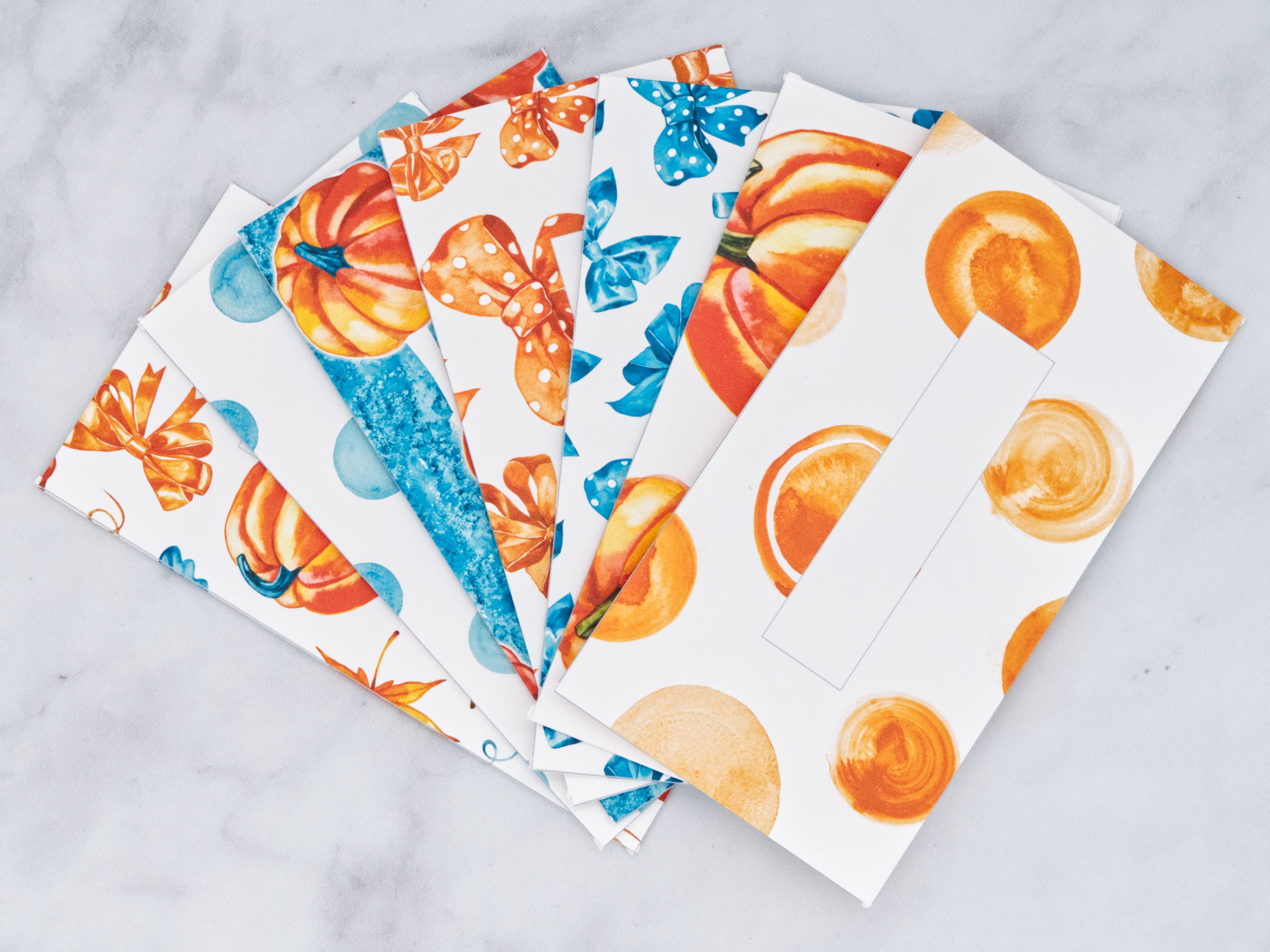 PRINTABLE Set of 7 Horizontal Cash Envelopes, November Blue Pumpkins Kit-51