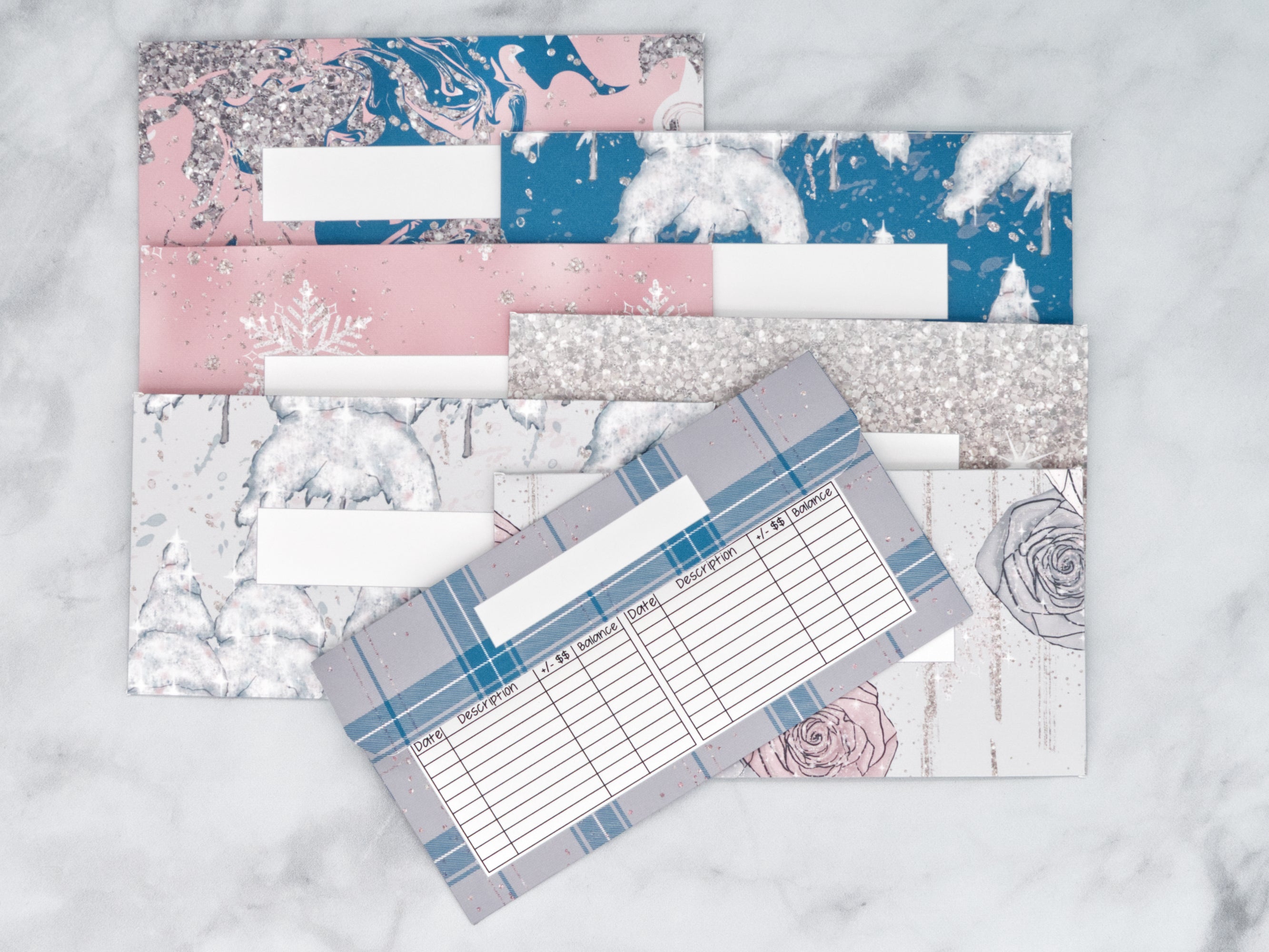 PRINTABLE Set of 7 Horizontal Cash Envelopes, December Blush Winter Kit-52