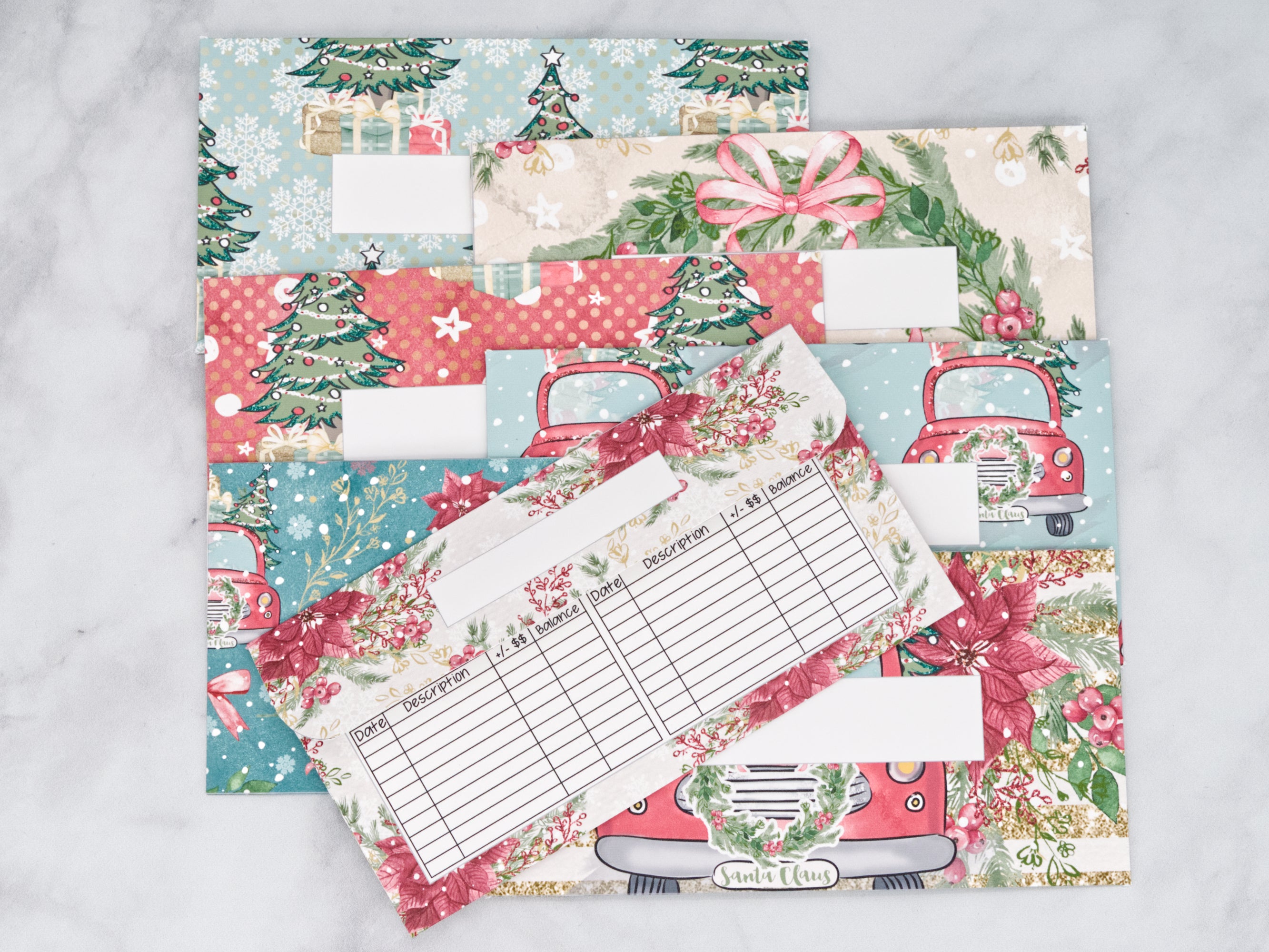 PRINTABLE Set of 7 Horizontal Cash Envelopes, December Christmas Kit-53