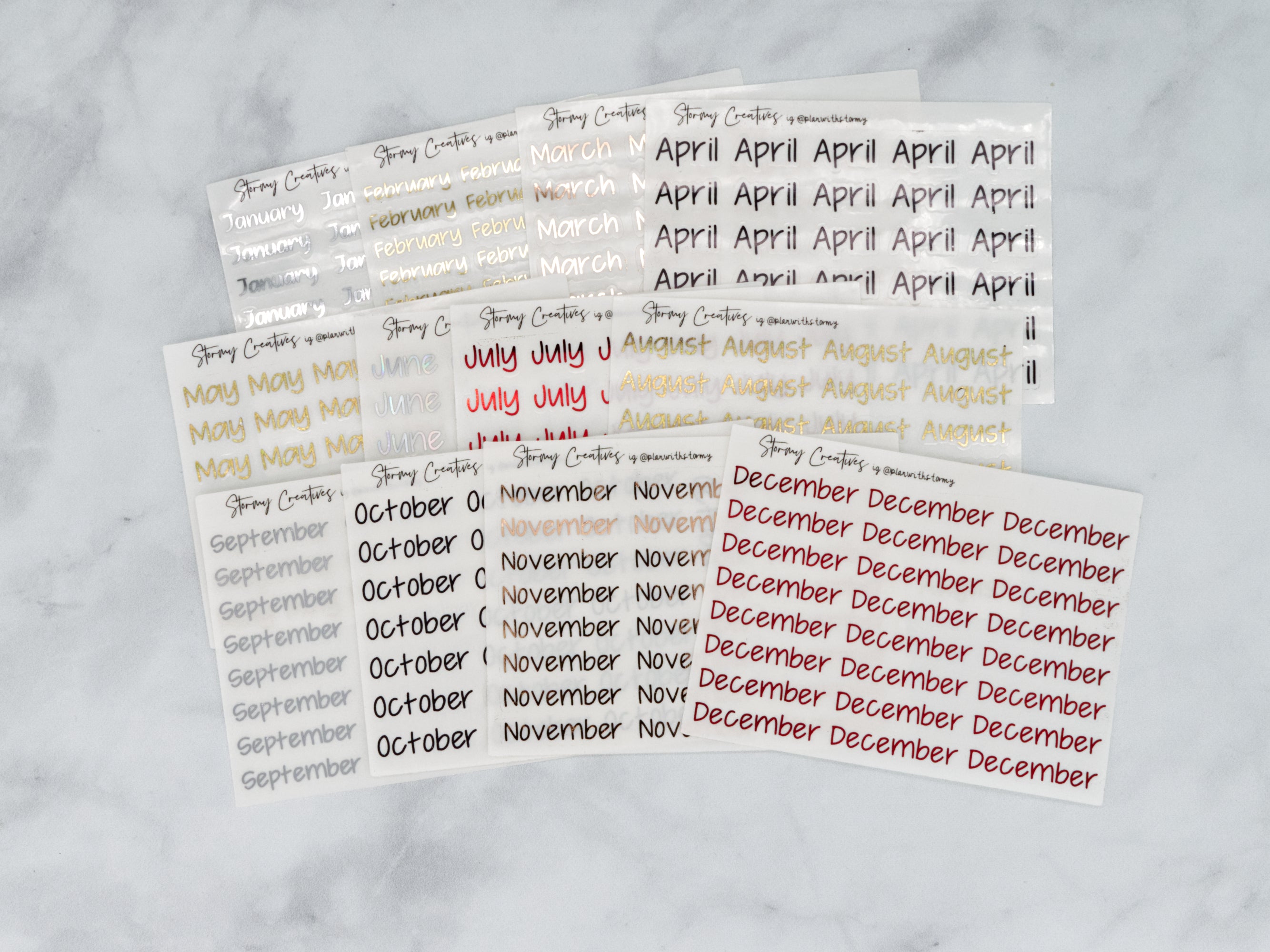 Foil Small Month Stickers, JenPlans Font Transparent Stickers
