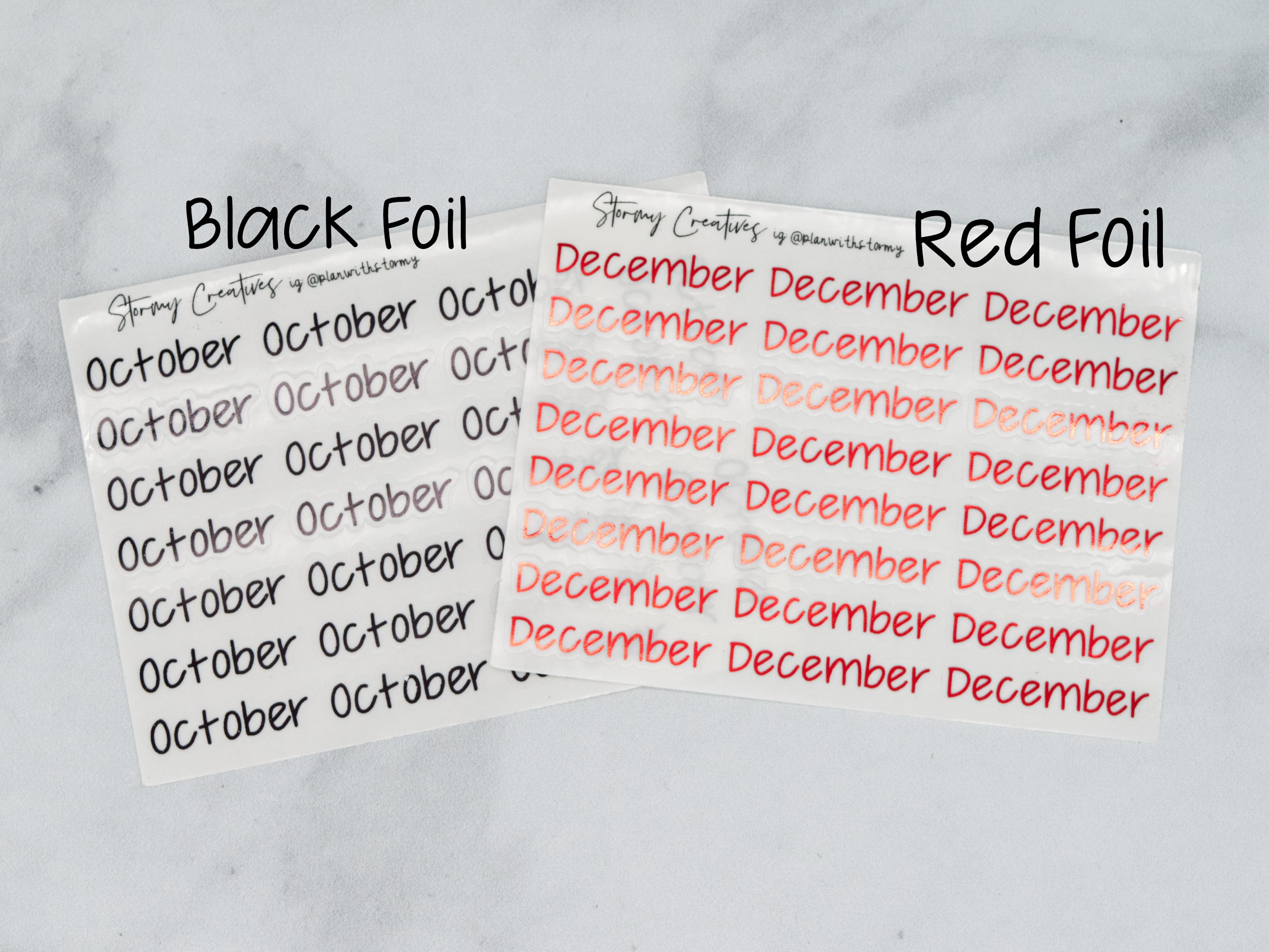 Foil Small Month Stickers, JenPlans Font Transparent Stickers
