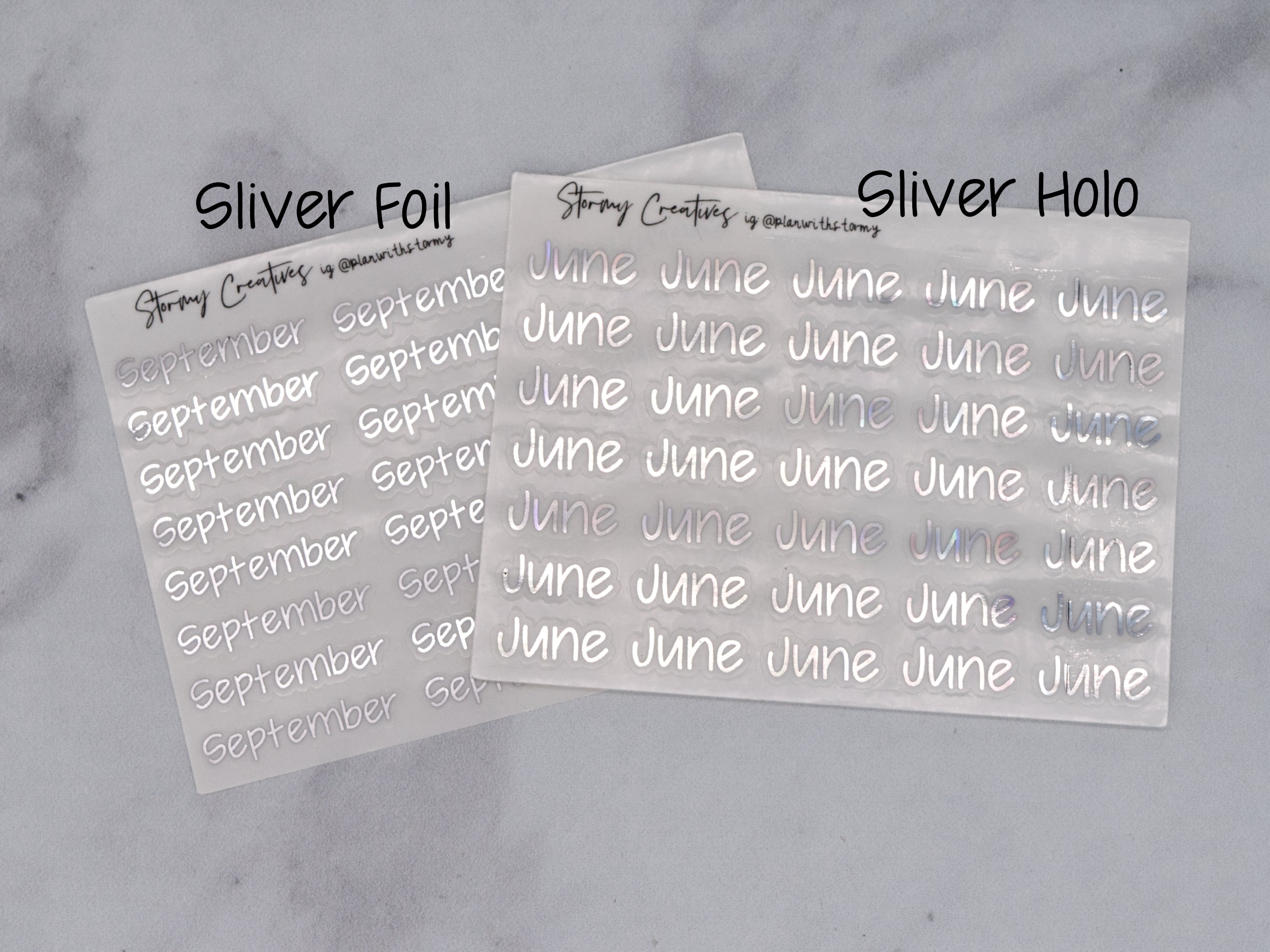 Foil Small Month Stickers, JenPlans Font Transparent Stickers