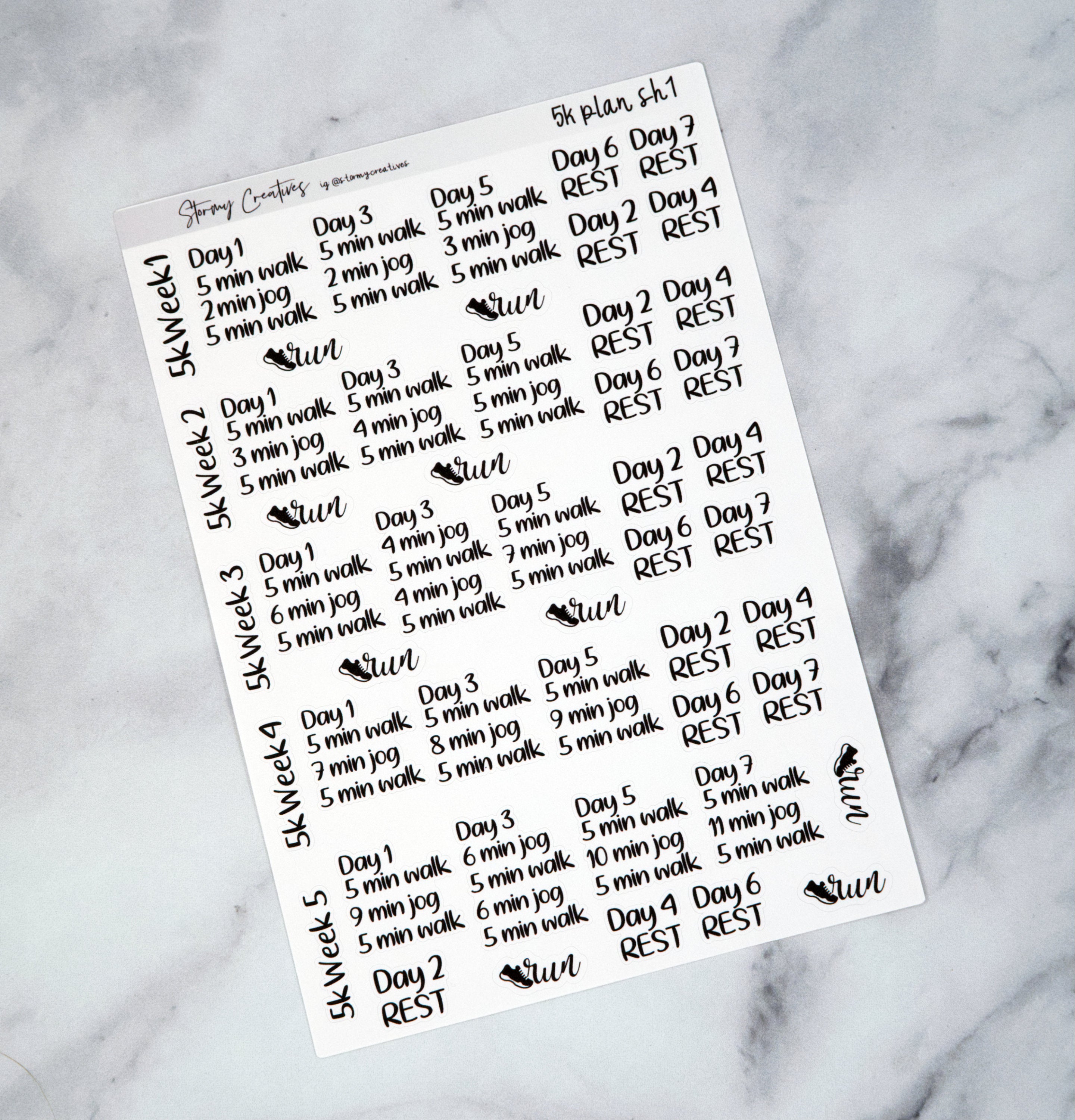 5K 10 Week Running Plan Stickers