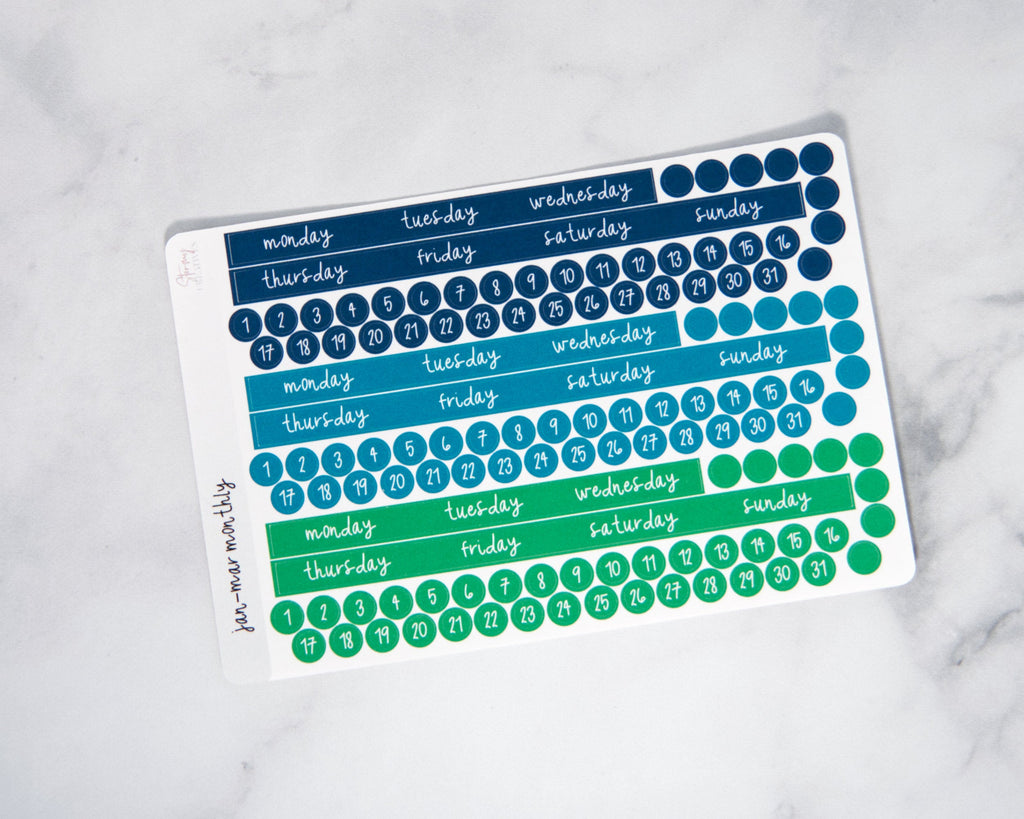 Monday-Sunday Month View Stickers for Simplified Planner