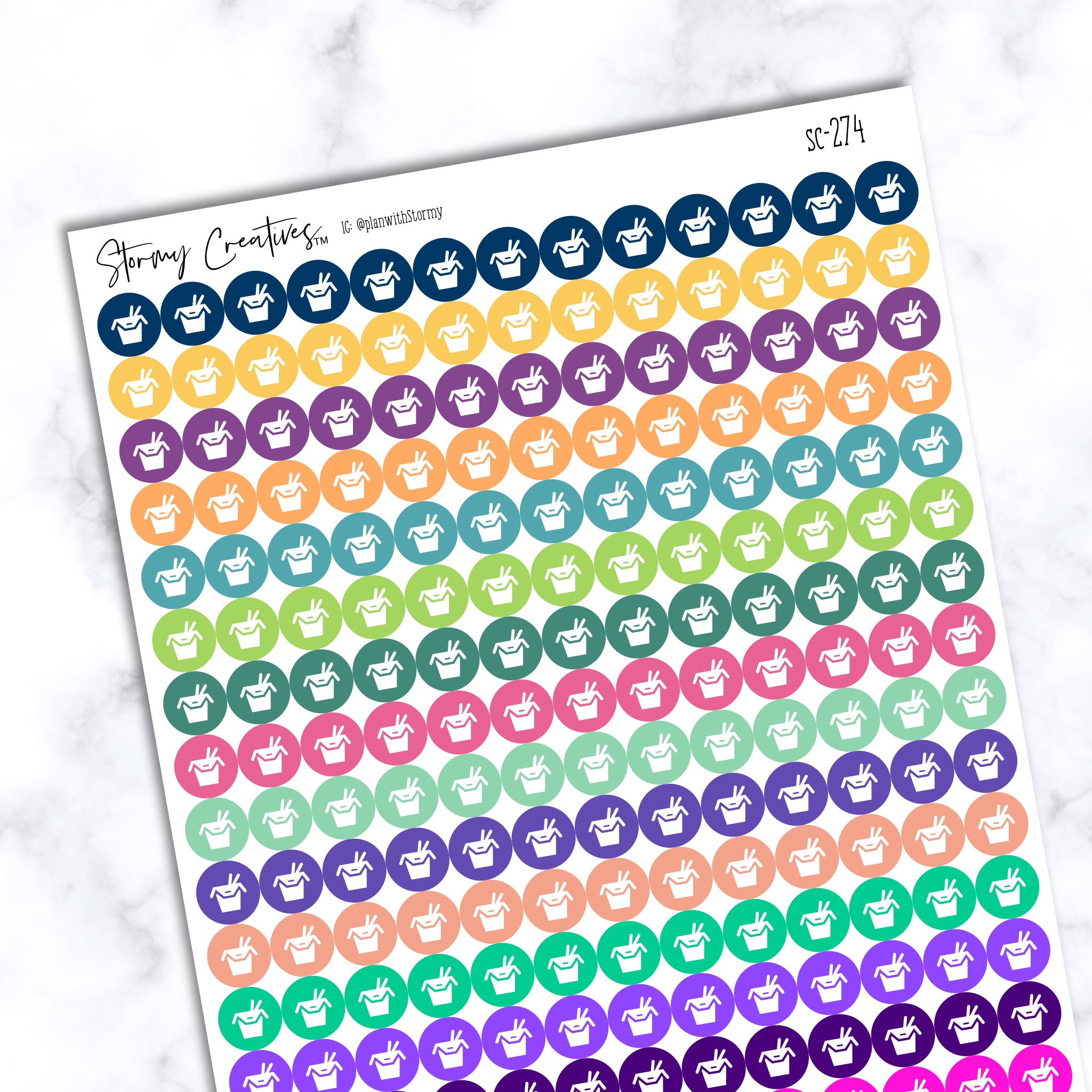 Small Fast Food Icon Dot Stickers, 260 Stickers per sheet