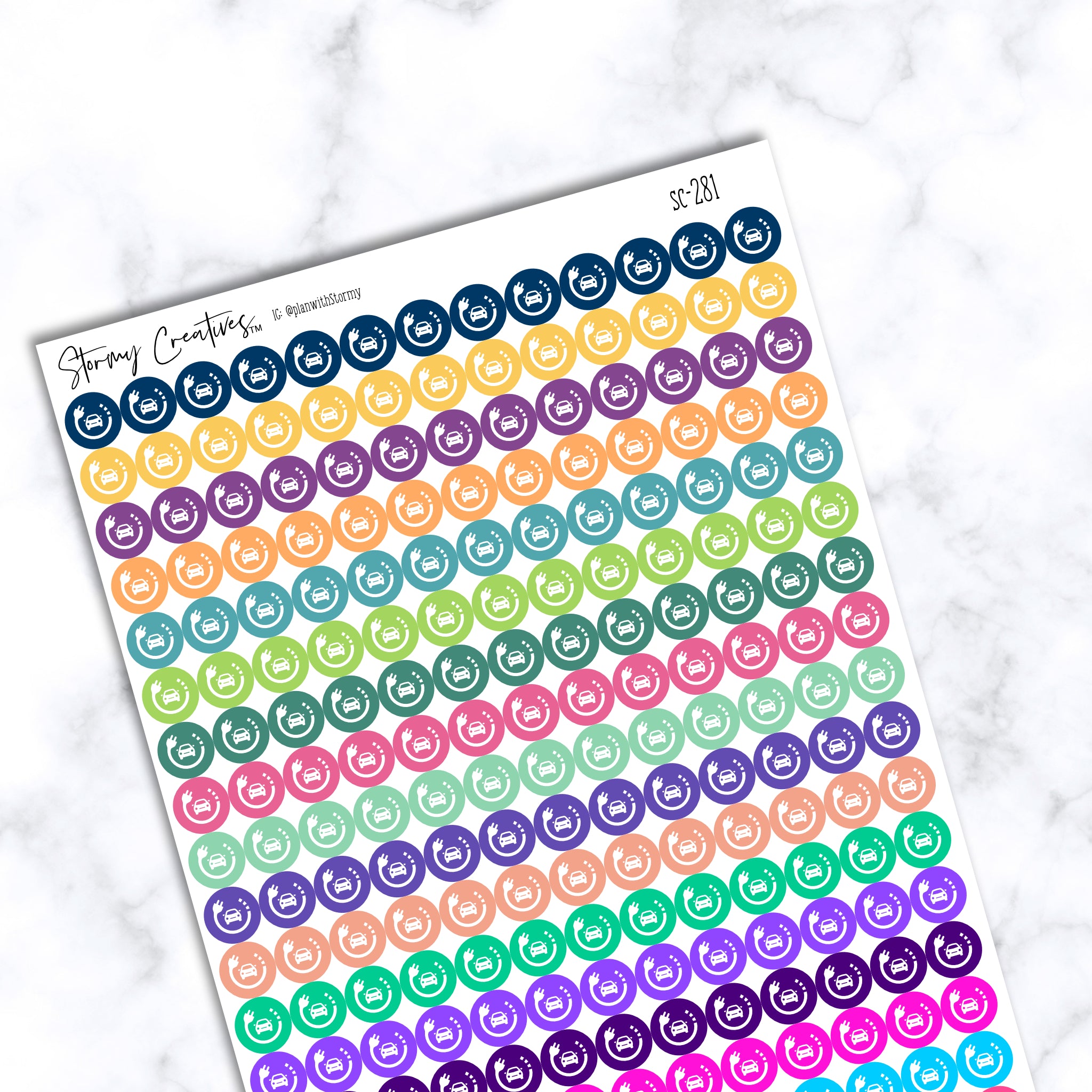 Small Electric Car Icon Dot Stickers, 260 Stickers per sheet