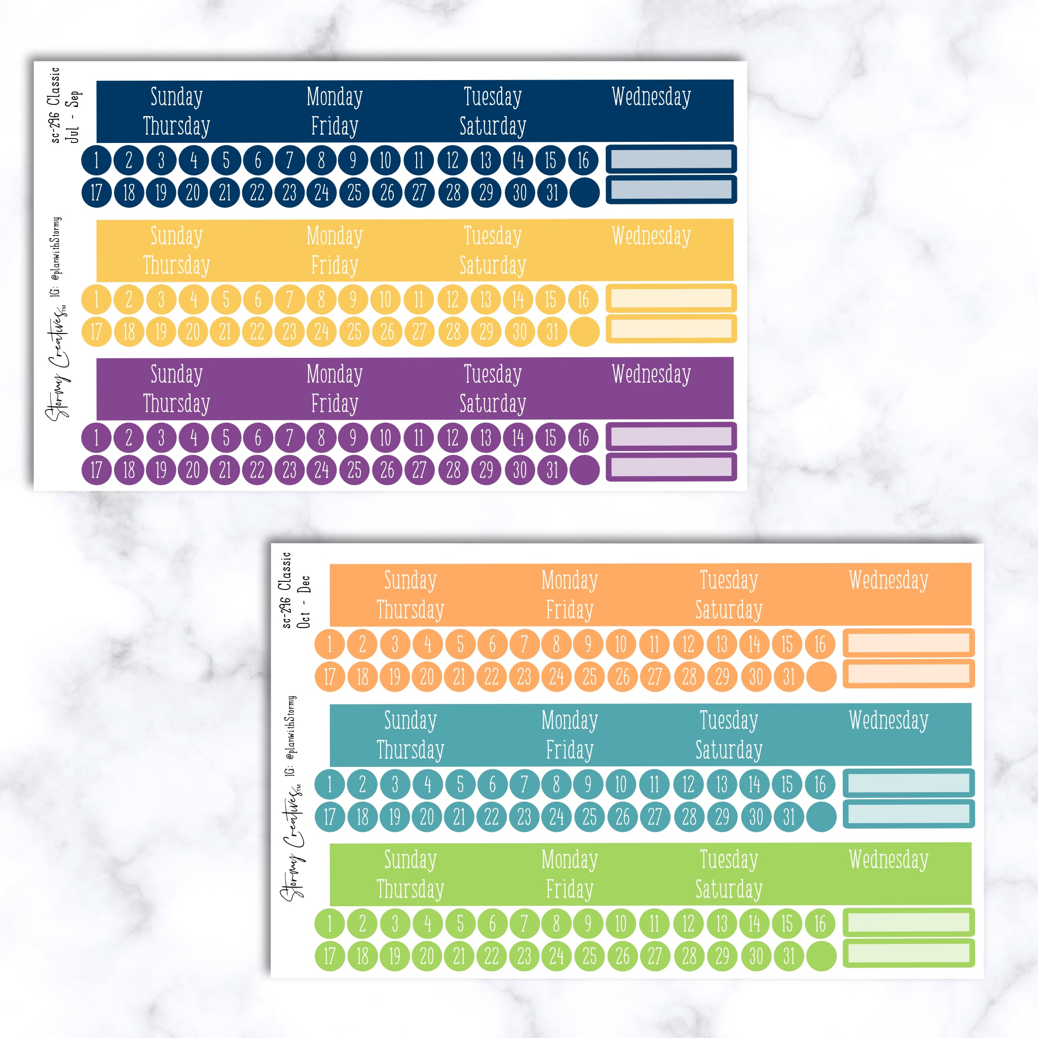Monthly View Stickers - Erin Condren Classic Colors