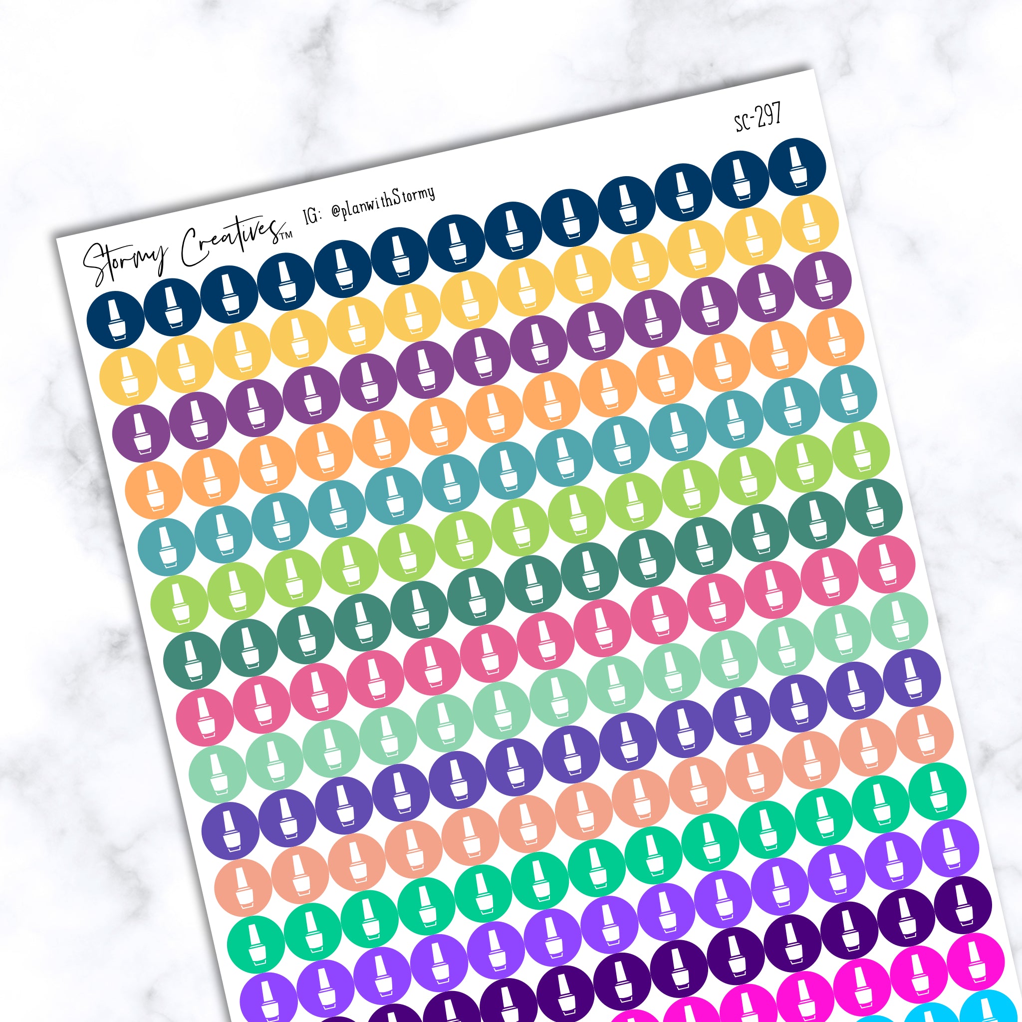 Small Nail Polish Icon Dot Stickers, 260 Stickers per sheet